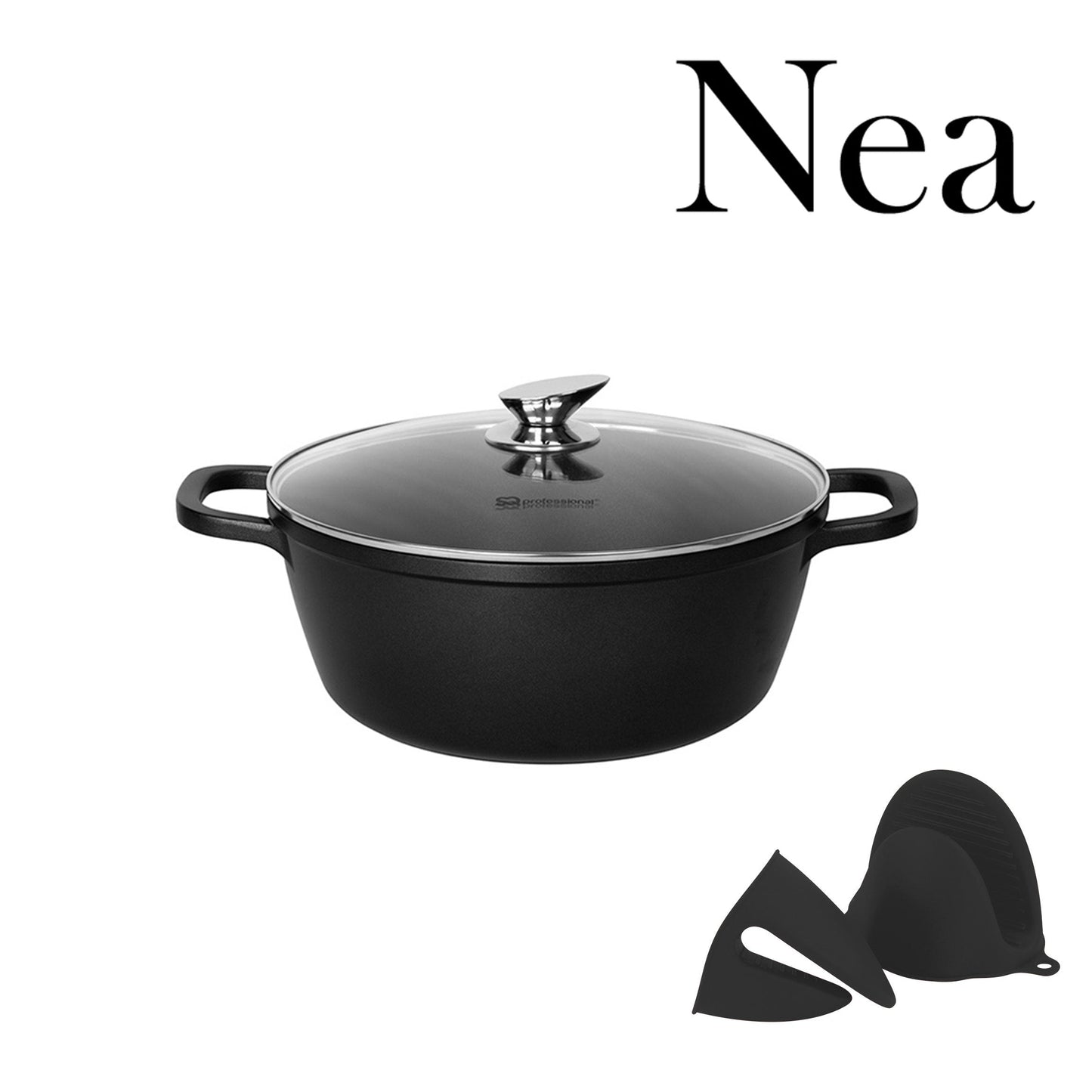 Nea Diecast Stockpot with Lid and Silicone Grips 20cm Nera 4219 / 9375 (Big Parcel Rate)