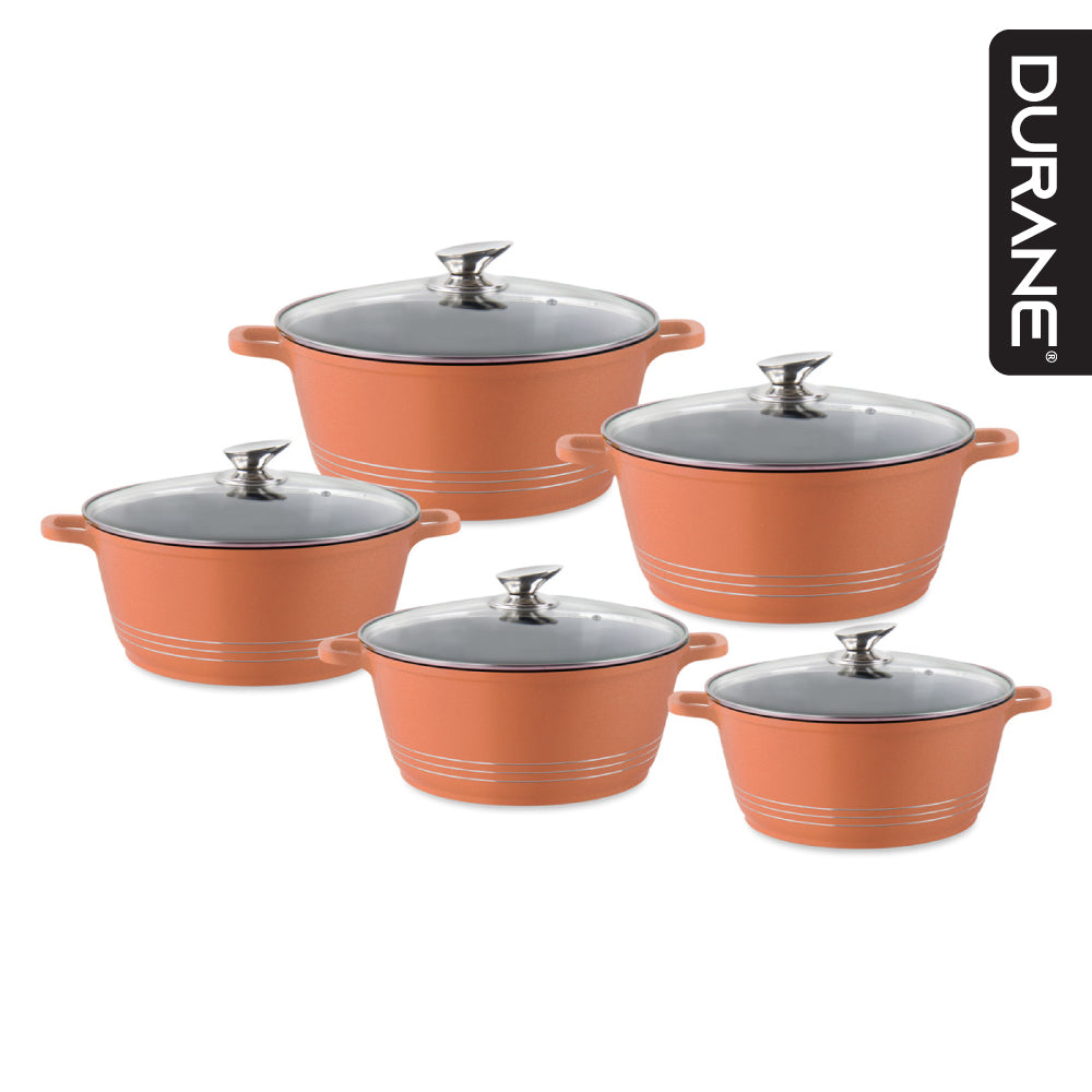 Durane Copper Die Cast Stock Pot Set Of 5 Stainless Steel Non Stick Coating With 2 Handles 20-24-28-30-32cm 9630 (Big Parcel Rate)