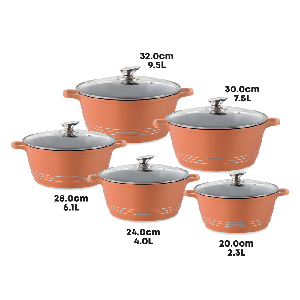 Durane Copper Die Cast Stock Pot Set Of 5 Stainless Steel Non Stick Coating With 2 Handles 20-24-28-30-32cm 9630 (Big Parcel Rate)