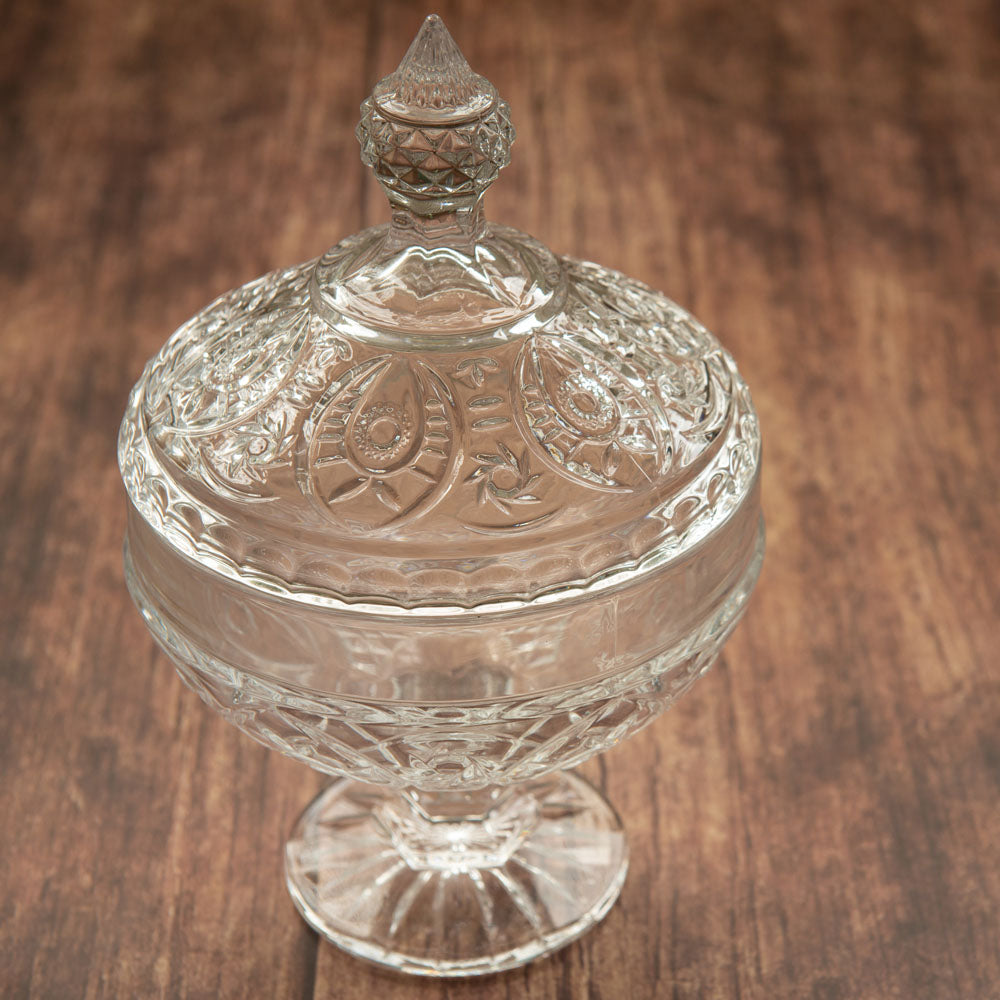 Glass Sweets Sugar Candy Footed Bowl with Lid 15.5 x 23cm 8848 / 9759 (Parcel Plus Rate)