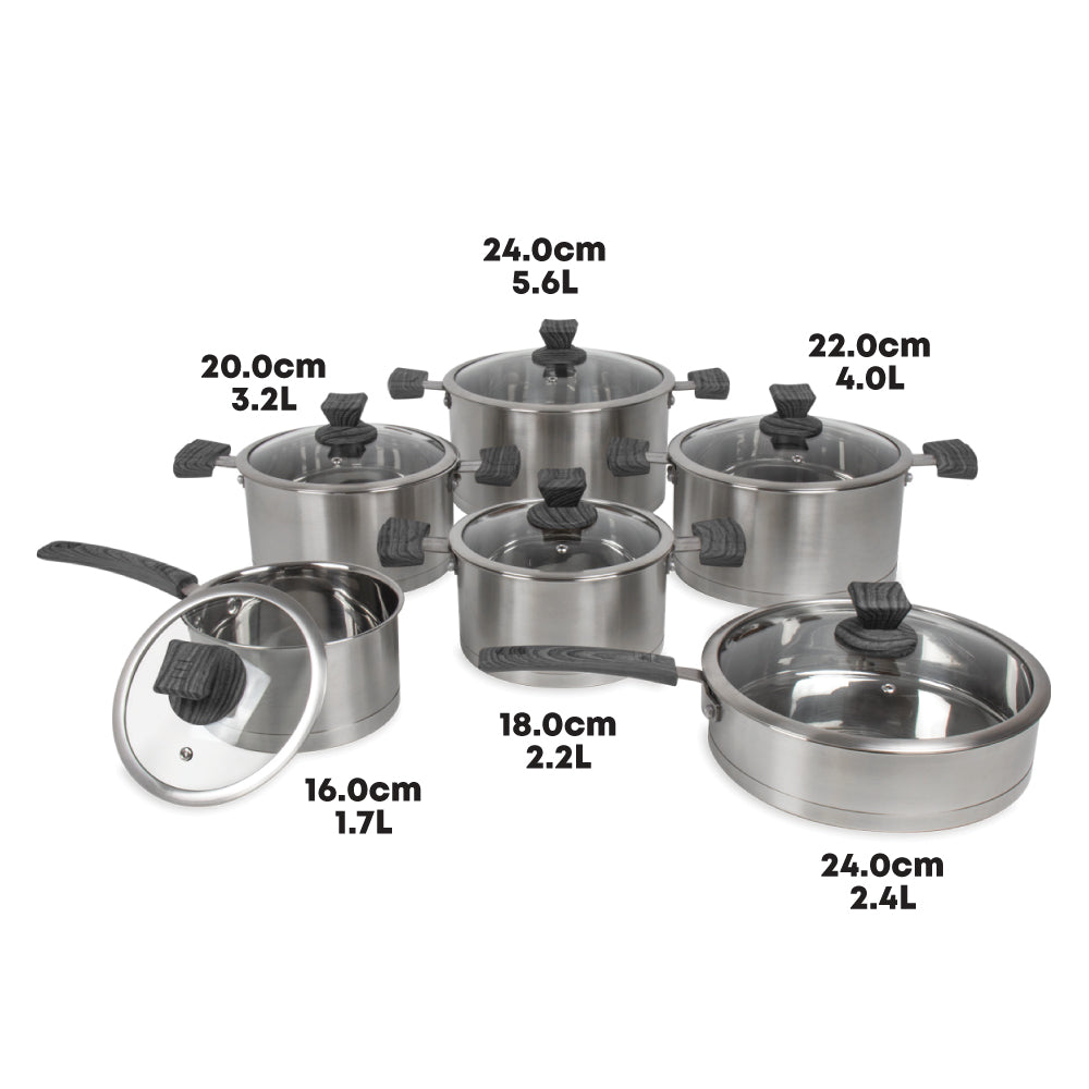 SQ Professional Lustro Touch Stainless Steel Cookware Set of 6 Black 9966 (Big Parcel Rate)