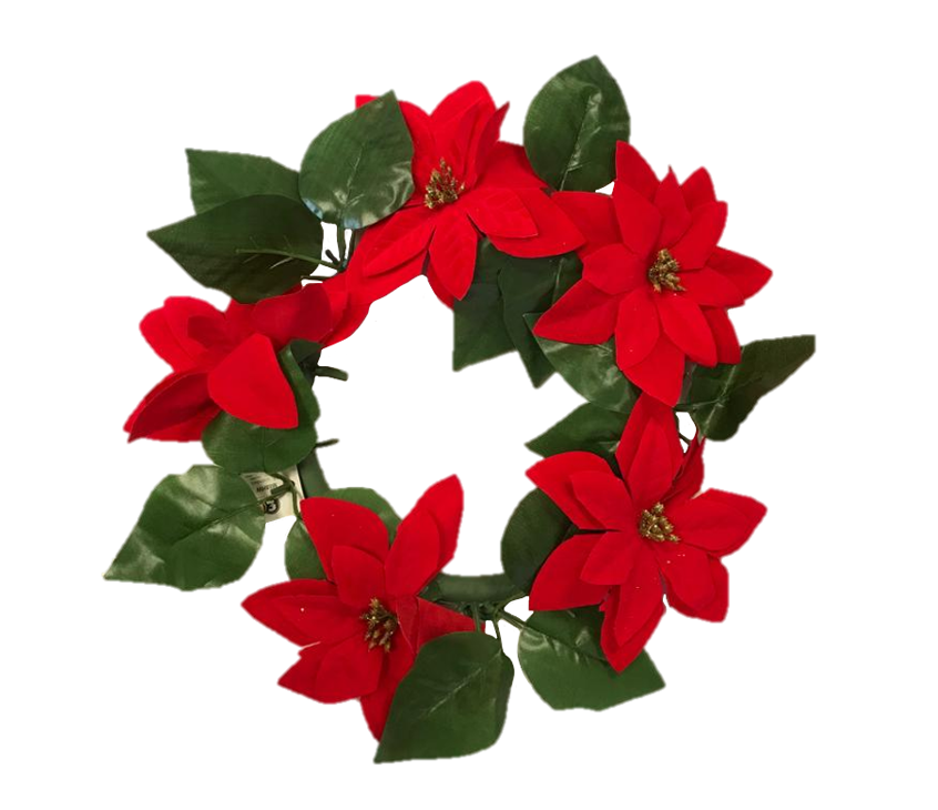Plastic Christmas Festive Door Wreath with Red Poinsettia Flowers 20cm 9984 (Parcel Rate)