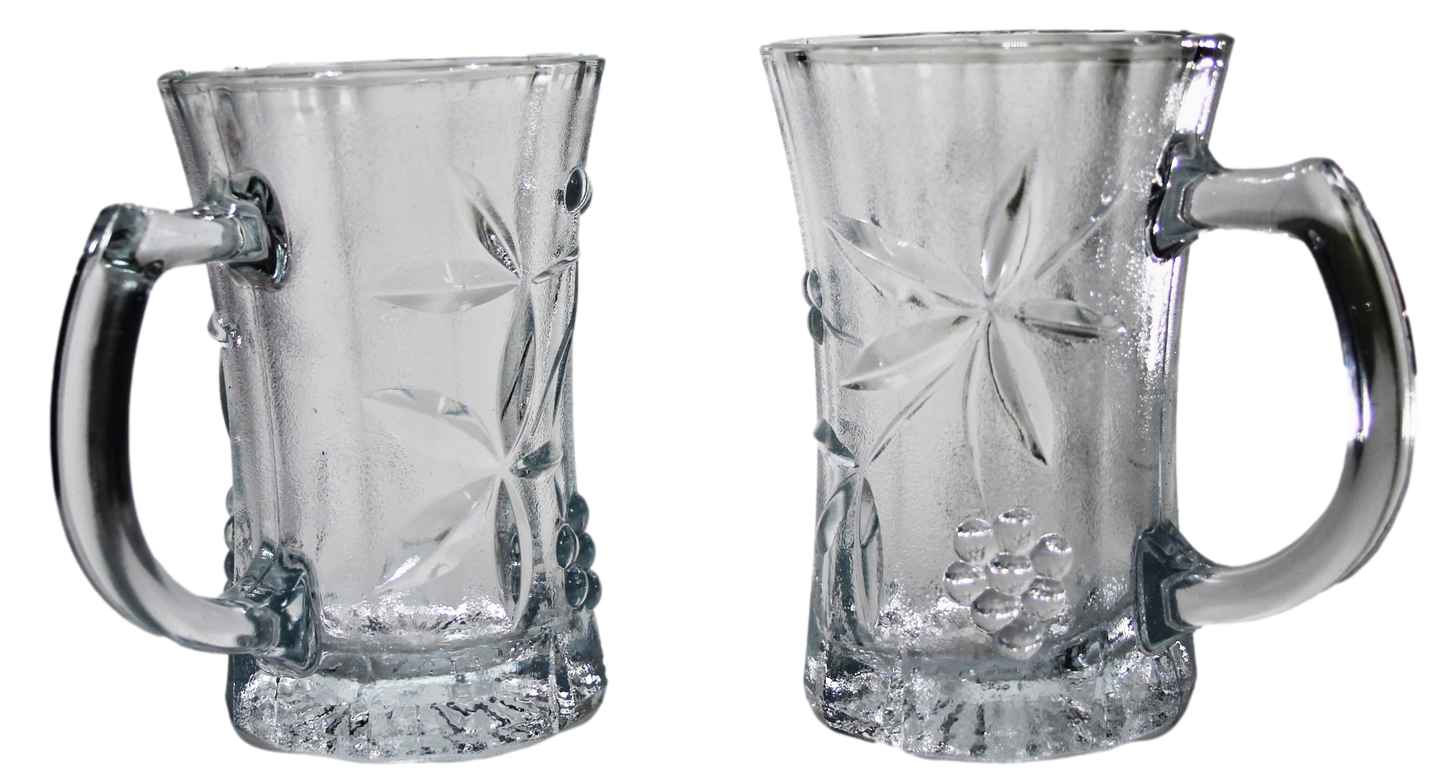 Amissa Tea Glass Cups with Handle and Floral Grape Design 171ml Set of 3 1542 (Parcel Plus Rate)