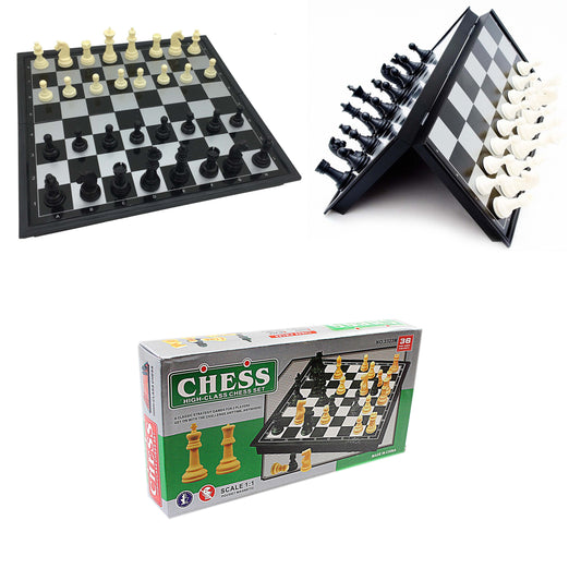 High Class Chess Set Ivory Black 36 Pieces Magnetic Board Meidum 24.7cm x 24.7cm 3835
