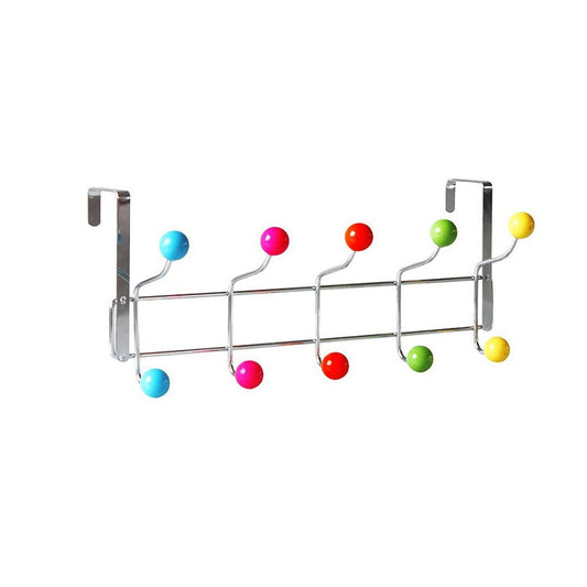Metal Coat 10 Hook Door Hanger Rack with Coloured Hooks 40cm 0883 A (Parcel Rate)