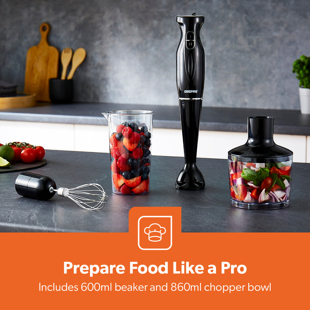 Electric Kitchen 4 in 1 Hand Blender Stick including Whisk 200W Black GHB6144UKBK (Parcel Rate)