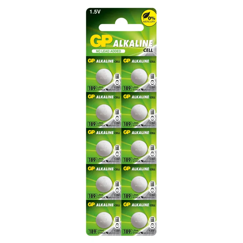 GP Alkaline Cell Batteries 10 Pack 1.5v  AG10 / V10GA - LR54 - LR1130 GPLR54 (Large Letter Rate)