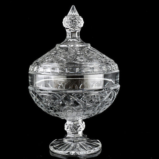 Glass Sweets Sugar Candy Footed Bowl with Lid 15.5 x 23cm 8848 / 9759 (Parcel Plus Rate)