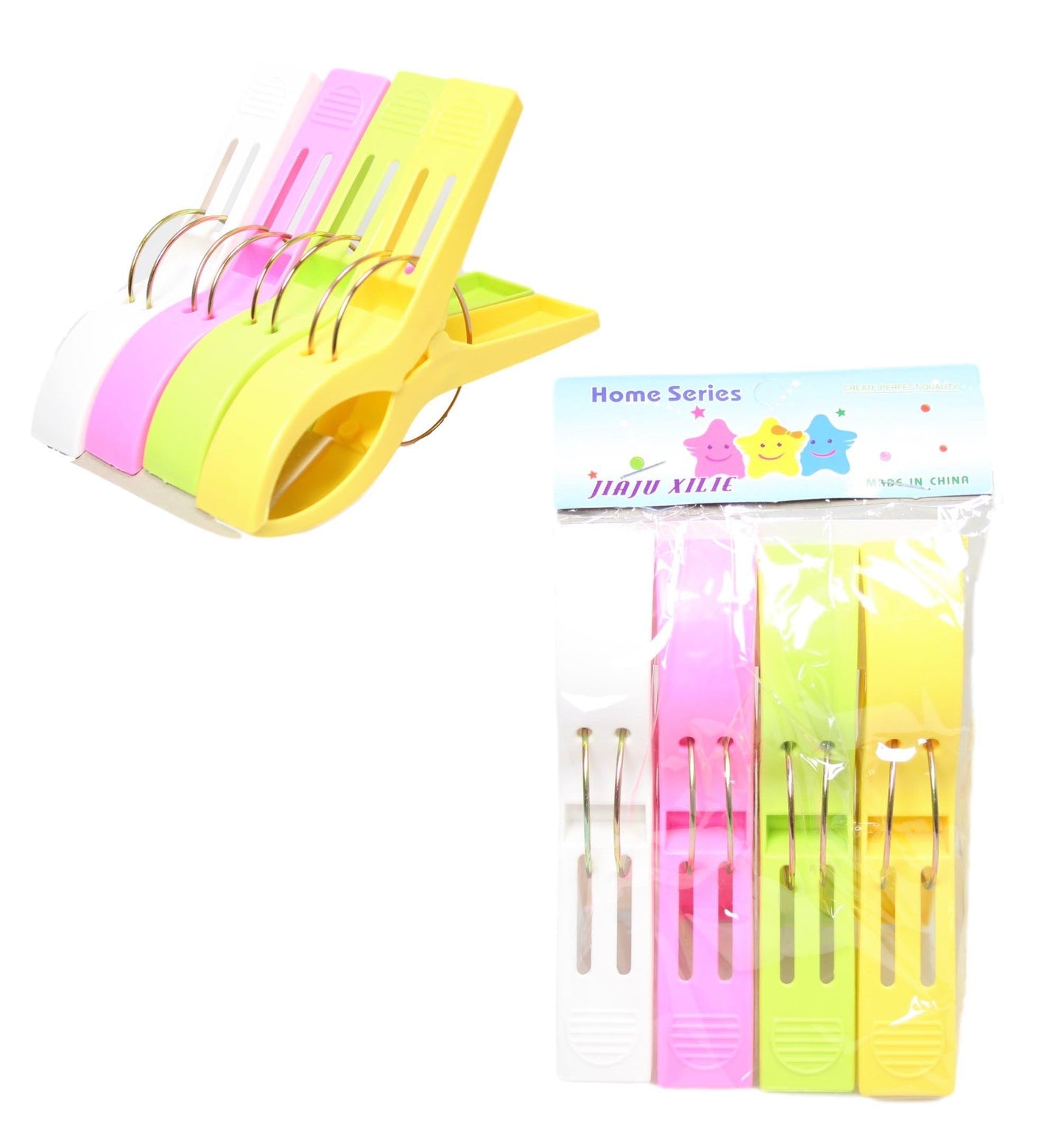 Jumbo Plastic Laundry Clothes Washing Pegs Clips 12cm Pack of 4 Assorted Colours 0371 (Parcel Rate)