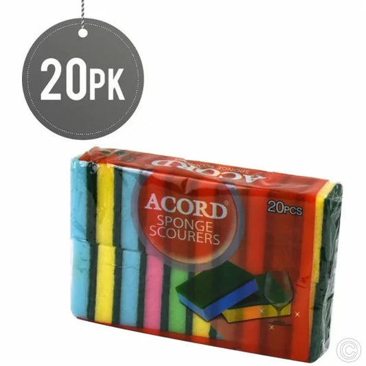 Accord Double Sided Kitchen Washing Up Sponge 8 x 2cm Pack of 20 STR317 / ACORD317 (Parcel Rate)