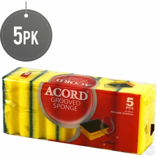 Accord Yellow Double Sided Grooved Kitchen Washing Up Sponge Scourer 9 x 6.5cm Pack of 5 STR521 / ACORD521 (Parcel Rate)