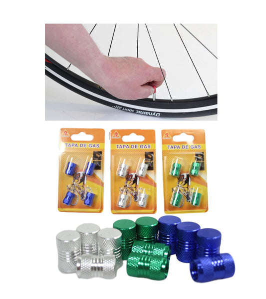 Bike Bicycle Metal Screw On Gas Caps Suitable For All Bikes 3 Assorted Colours 4 Pack 1847 (Large Letter Rate)