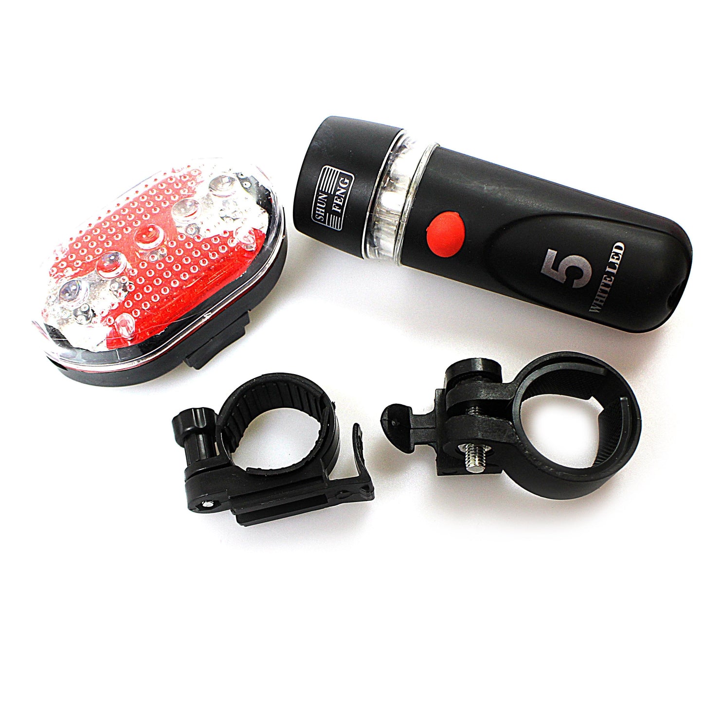 White LED Head Light & Torch 4 Pack Bicycle Light Set Safety Light 0527 (Parcel Rate)