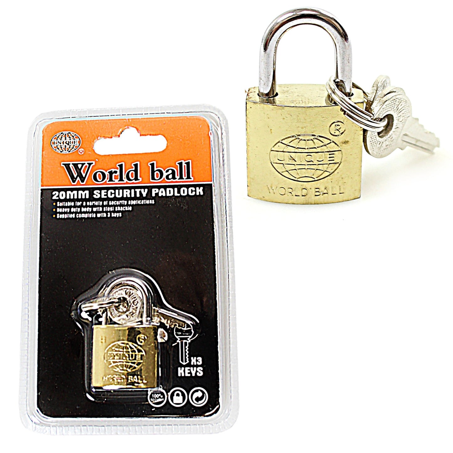 Security World Ball Padlock with 3 Keys 25mm 0243 A (Large Letter Rate)