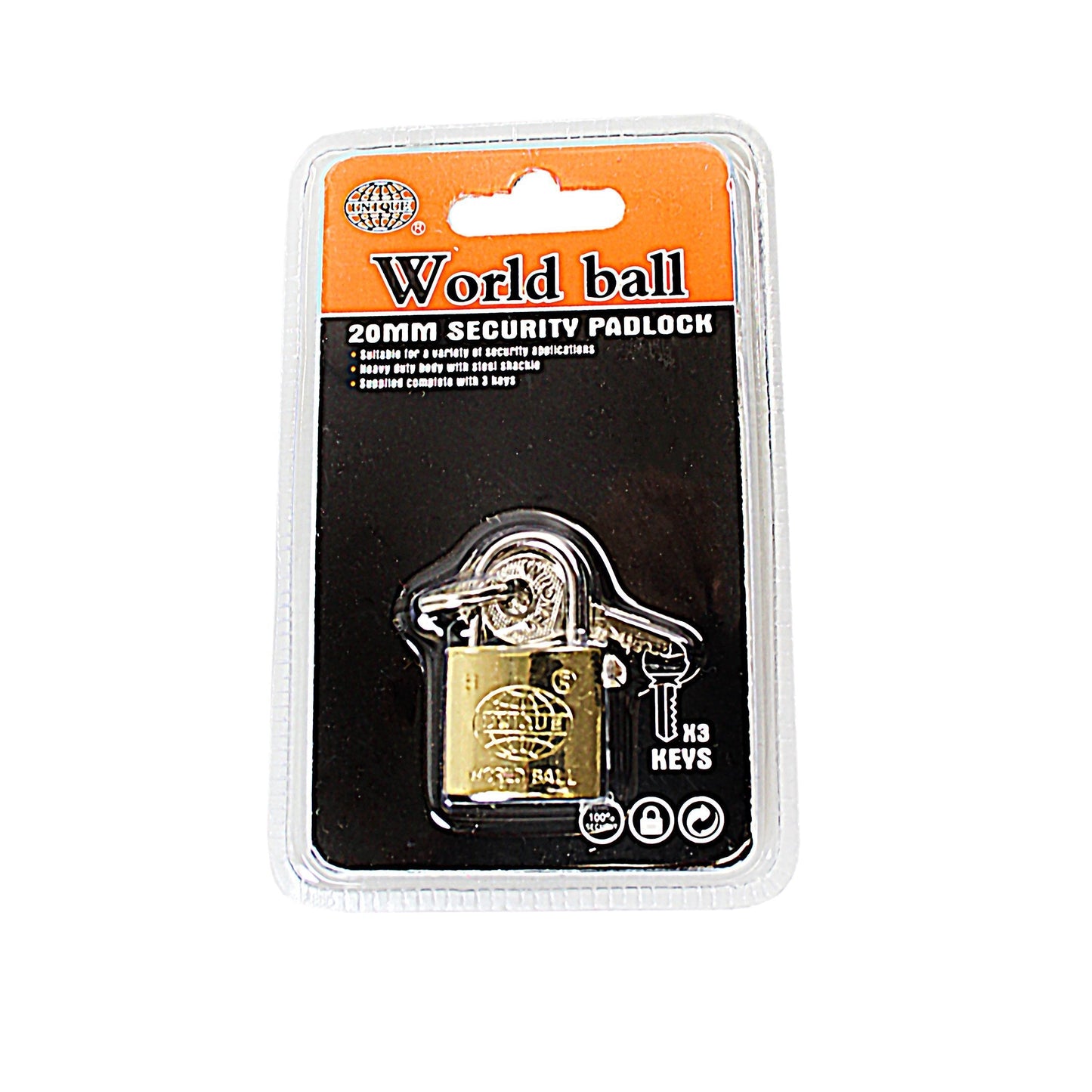 Security World Ball Padlock with 3 Keys 25mm 0243 A (Large Letter Rate)