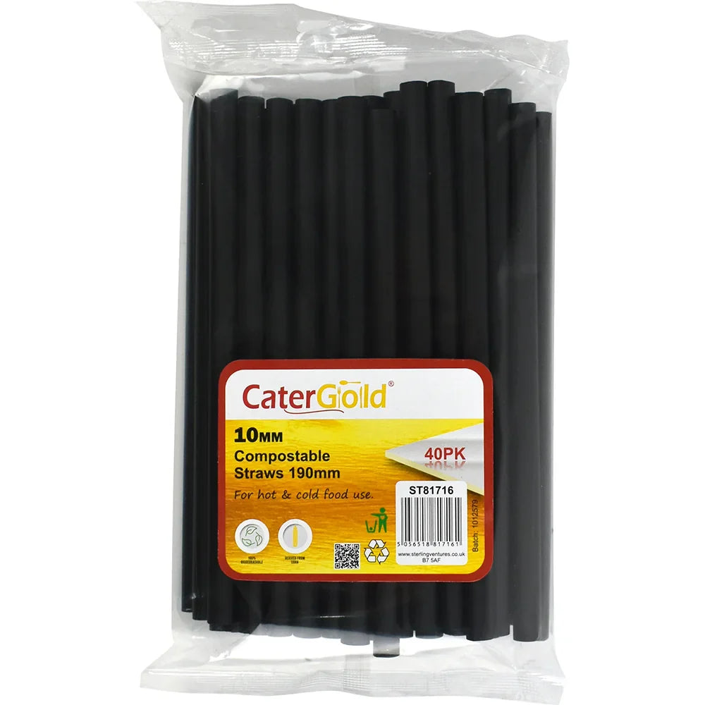 Compostable Plastic Smoothie Straw 10 x 190mm Pack of 40 Assorted Colours ST81716 (Parcel Rate)