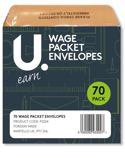 Wage Packet Salary Cash Envelopes Brown Envelopes 70 Pack P2224 (Large Letter Rate)