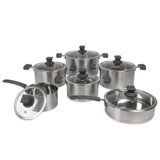 SQ Professional Lustro Touch Stainless Steel Cookware Set of 6 Black 9966 (Big Parcel Rate)