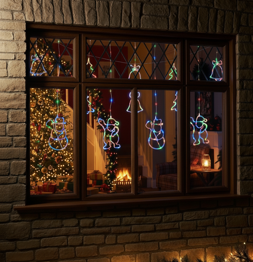 Christmas Hanging Plastic Light Up Indoor Window Decoration Reindeer Design 44cm Assorted Light Colours 8078 (Parcel Rate)