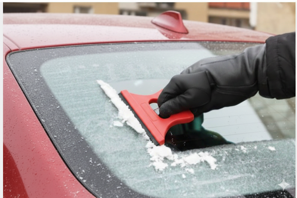 Car Vehicle 2 in 1 Window Ice Frost Scraper and Rain Stain Remover 14 x 8.5cm Assorted Colours 7465 (Large Letter Rate)