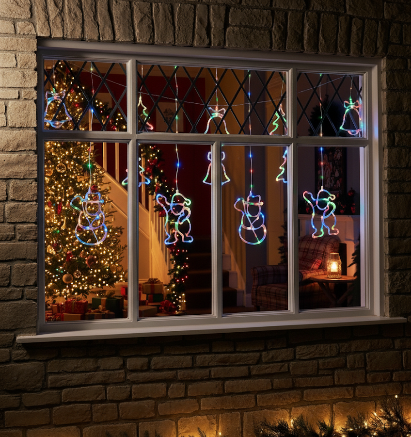 Christmas Hanging Plastic Light Up Indoor Window Decoration Santa Design 40cm Assorted Light Colours 8081 (Parcel Rate)