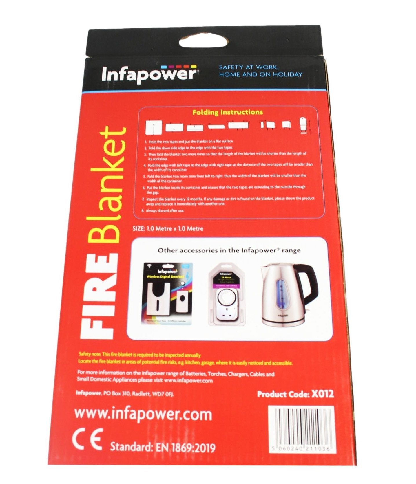 Infapower Emergency Fire Blanket Cloth 1 x 1m 100% Glass Fibre X102 (Parcel Rate)