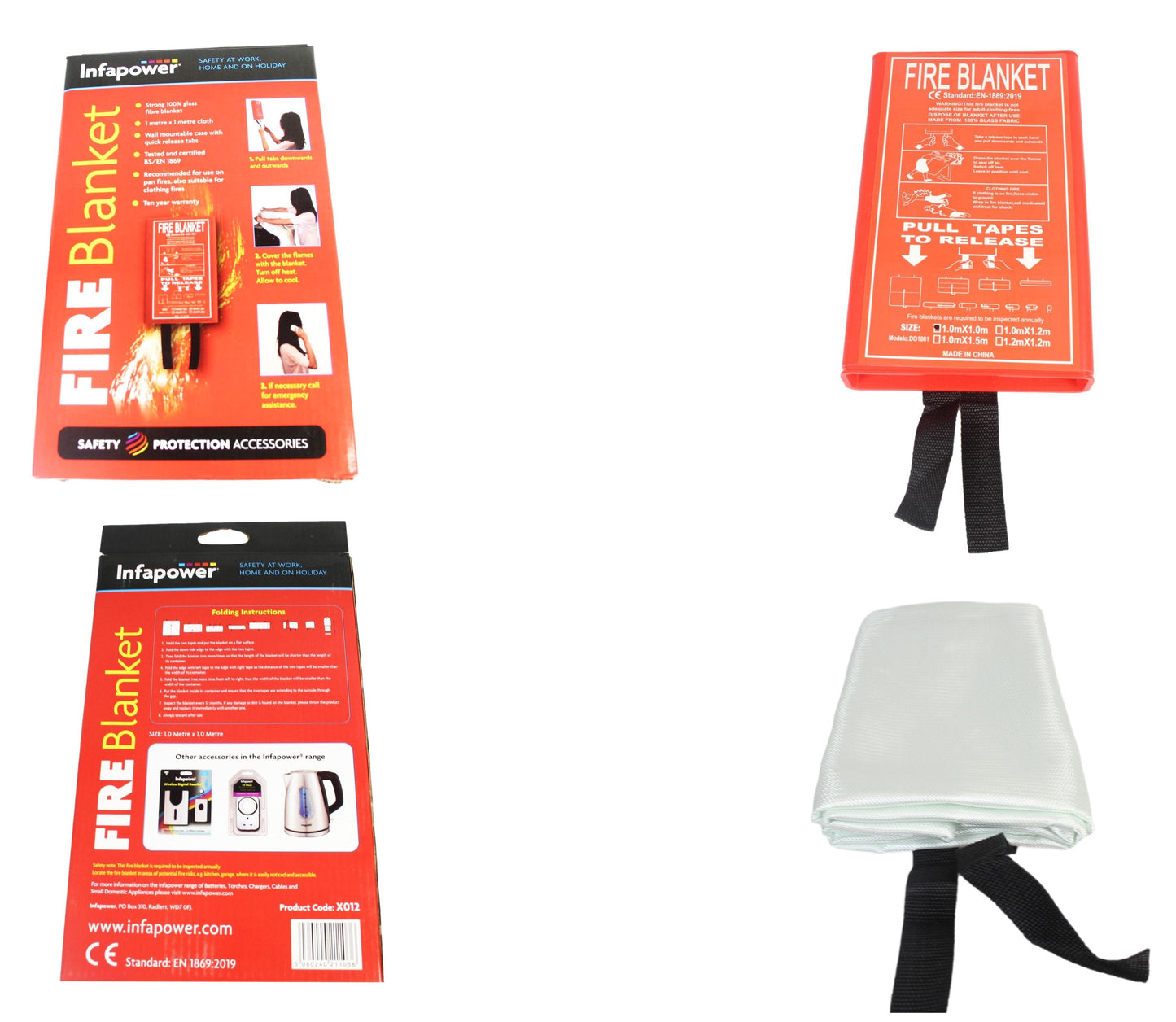 Infapower Emergency Fire Blanket Cloth 1 x 1m 100% Glass Fibre X102 (Parcel Rate)